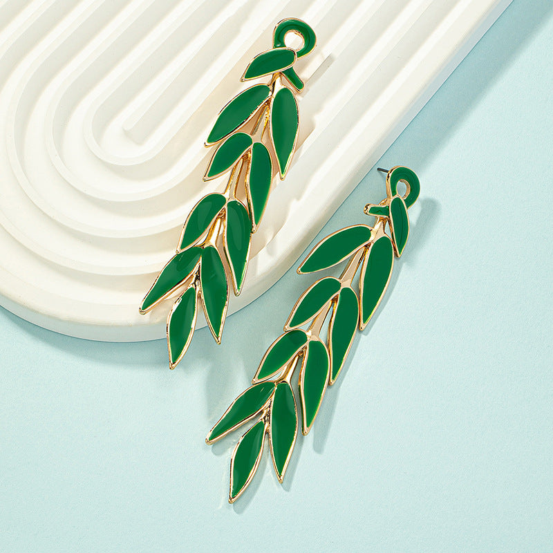 Wholesale Alloy Leaf Long Style Earrings